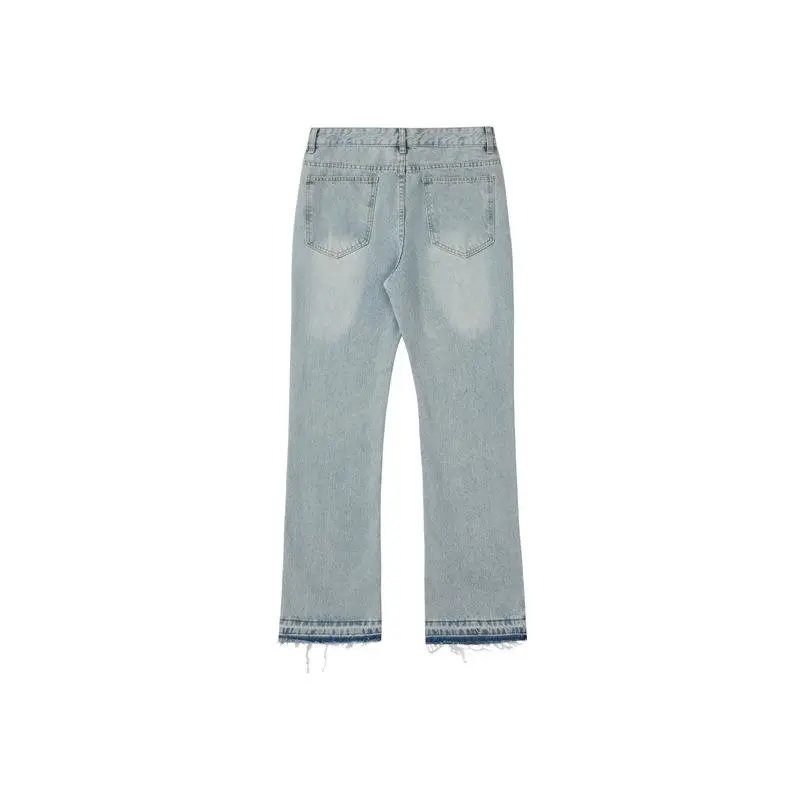 Light Wash Denim Straight Cut Frayed Hem Jeans