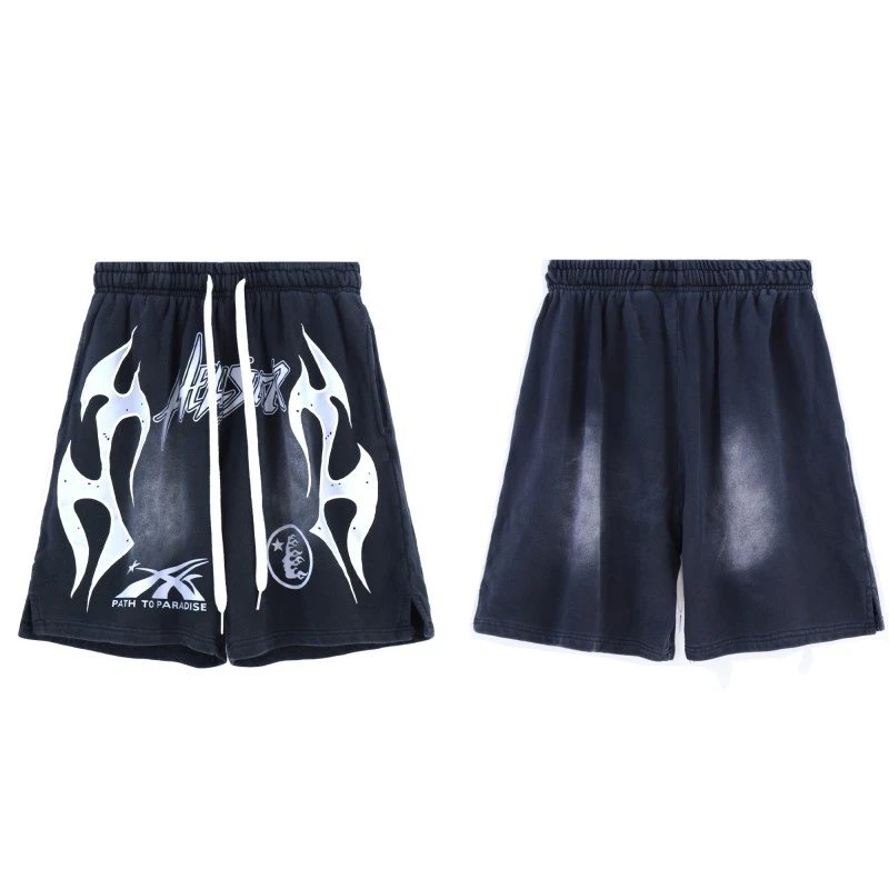 Hell Star Distressed Light Blue Ripped Denim Shorts