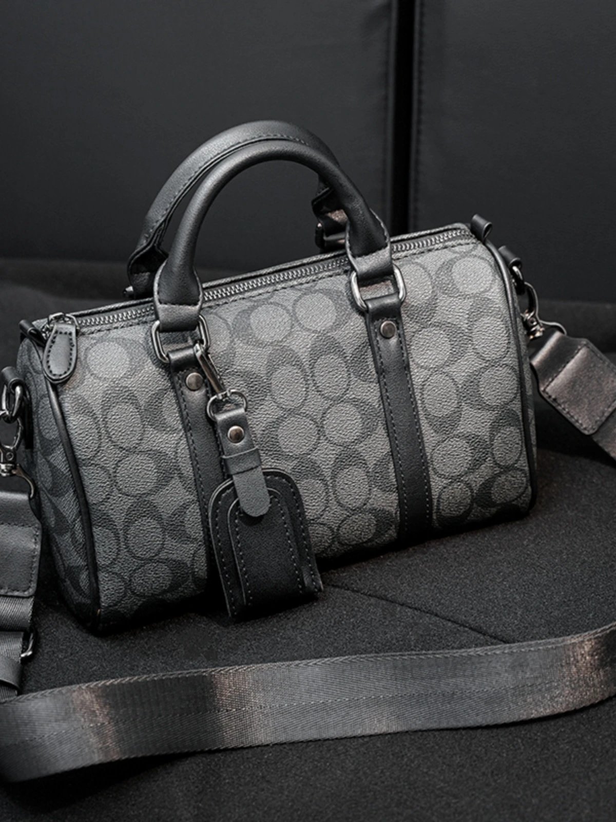 Coach Mini Bowling Bag Black Monogram Leather Crossbody