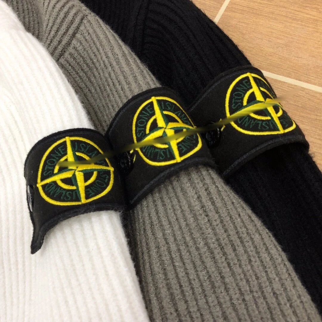 Stone Island Ribbed Knit Black White Olive Crewneck Sweater