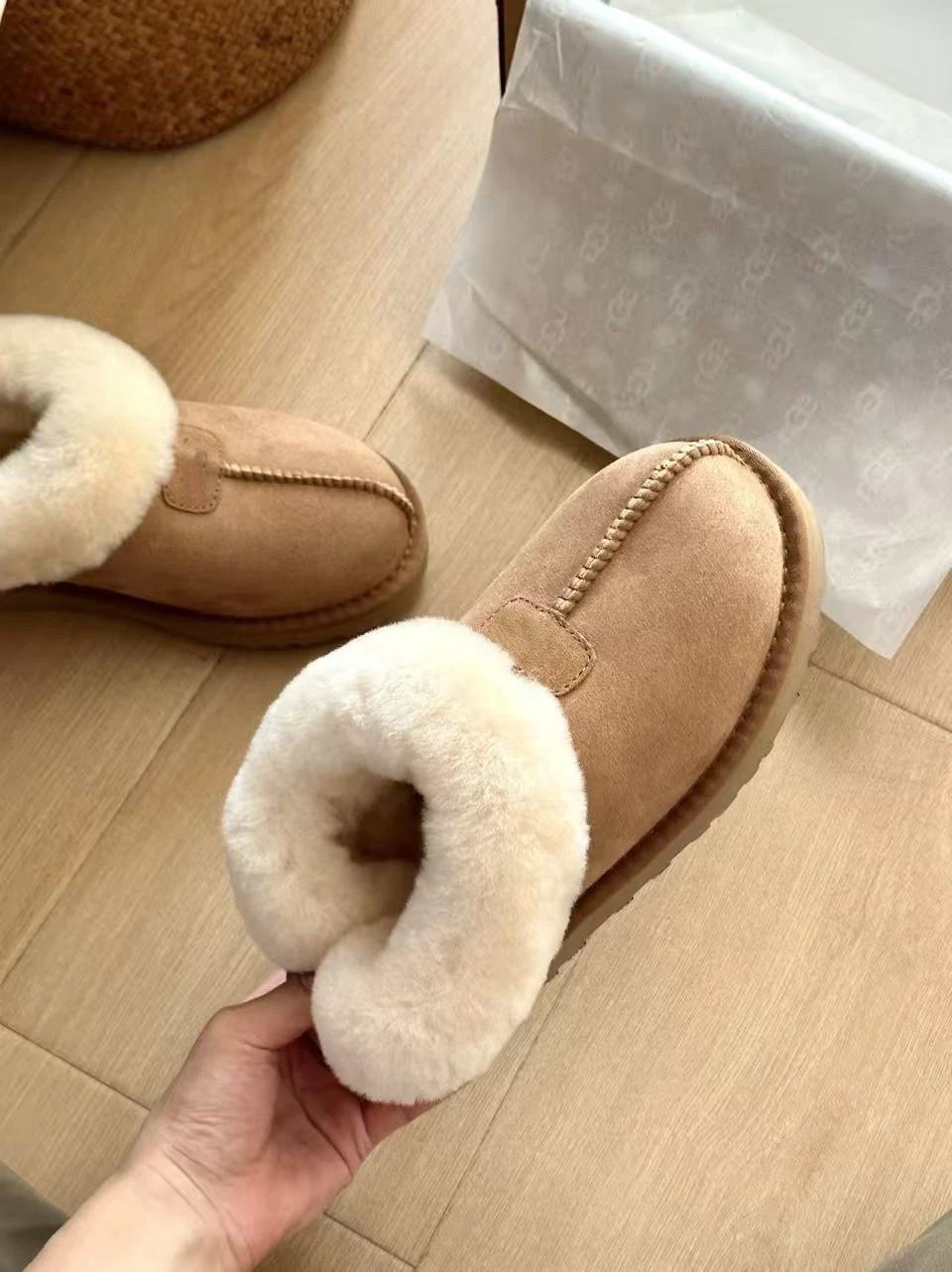 Faux Shearling Platform Boots Beige Chunky Sole