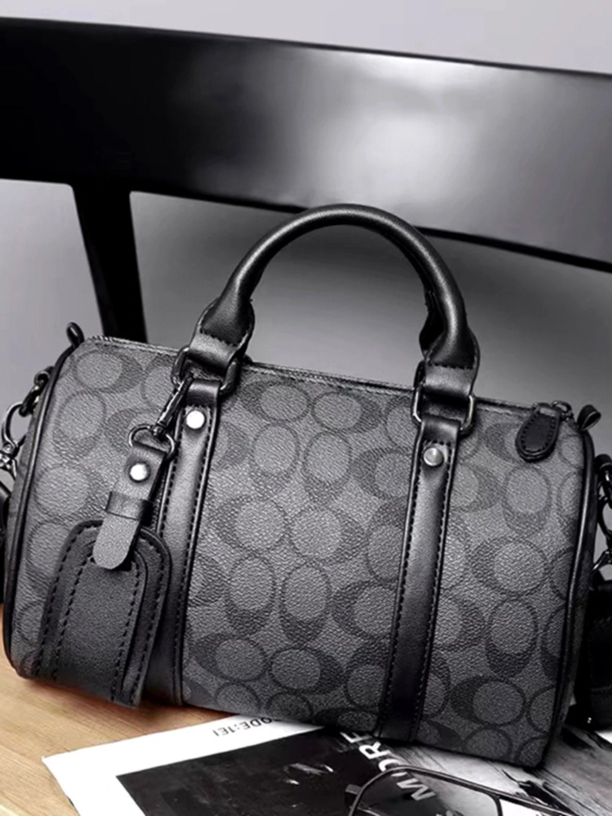 Coach Mini Bowling Bag Black Monogram Leather Crossbody