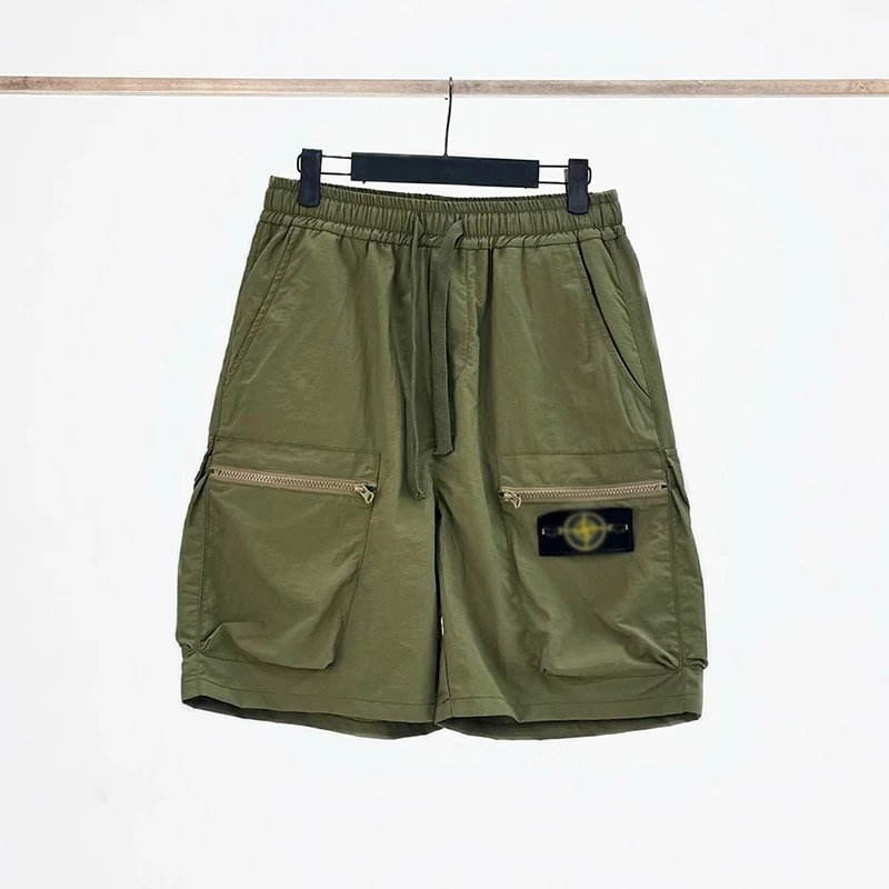 Stone Island Compass Logo Olive Gray Black Cargo Shorts
