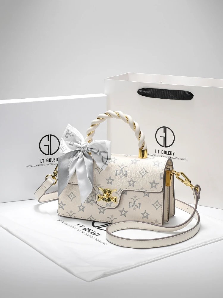 Monogram Print Off-White Braided Handle Crossbody Bag