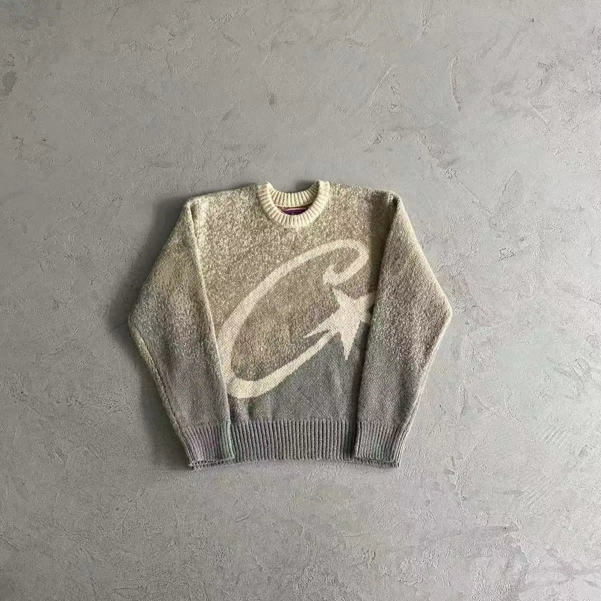 Black Knit Sweater with White Star and Crescent Motif Casual