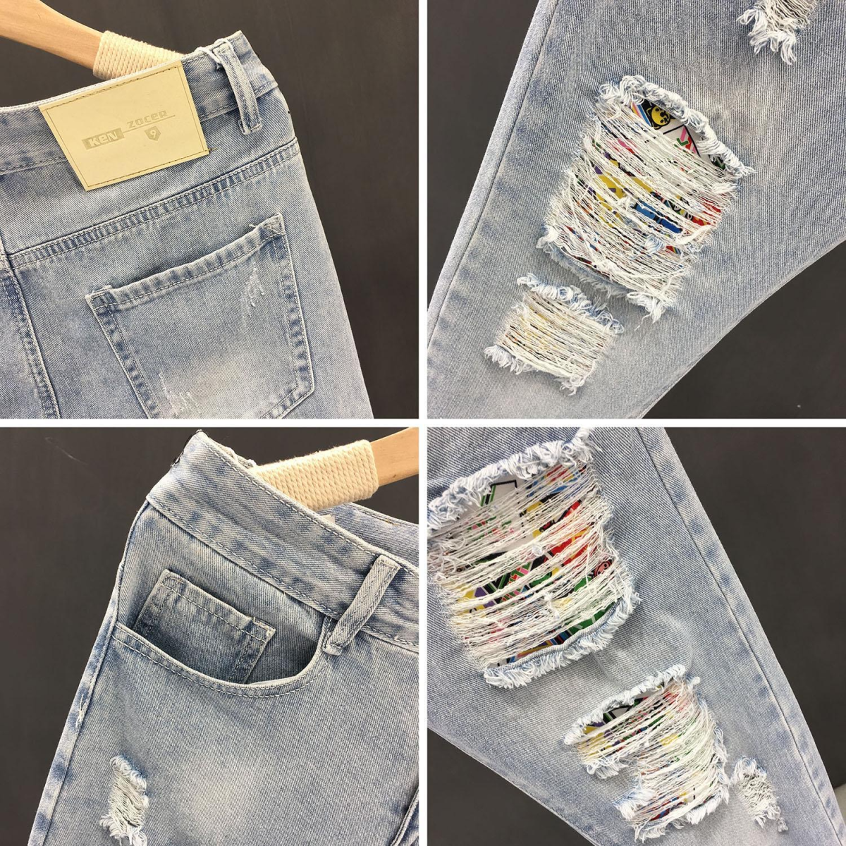 Distressed Light Blue Ripped Slim Fit Jeans
