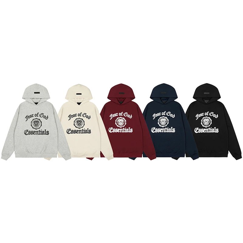 Fear of God Essentials Gray Beige Burgundy Navy Black Hooded Sweatshirt and Jogger Set