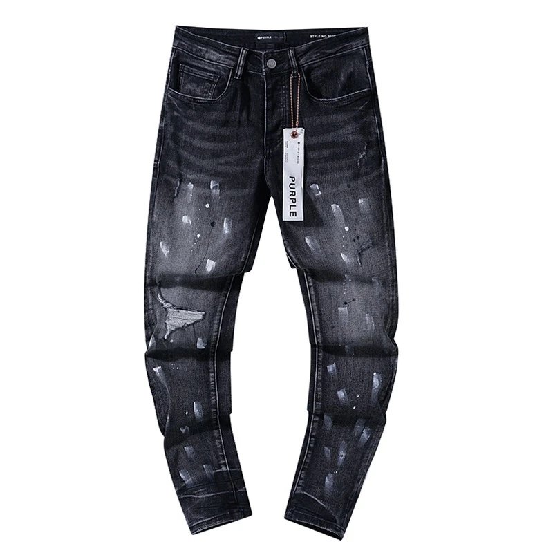 Purple Denim Jeans Gray Distressed Slim Fit