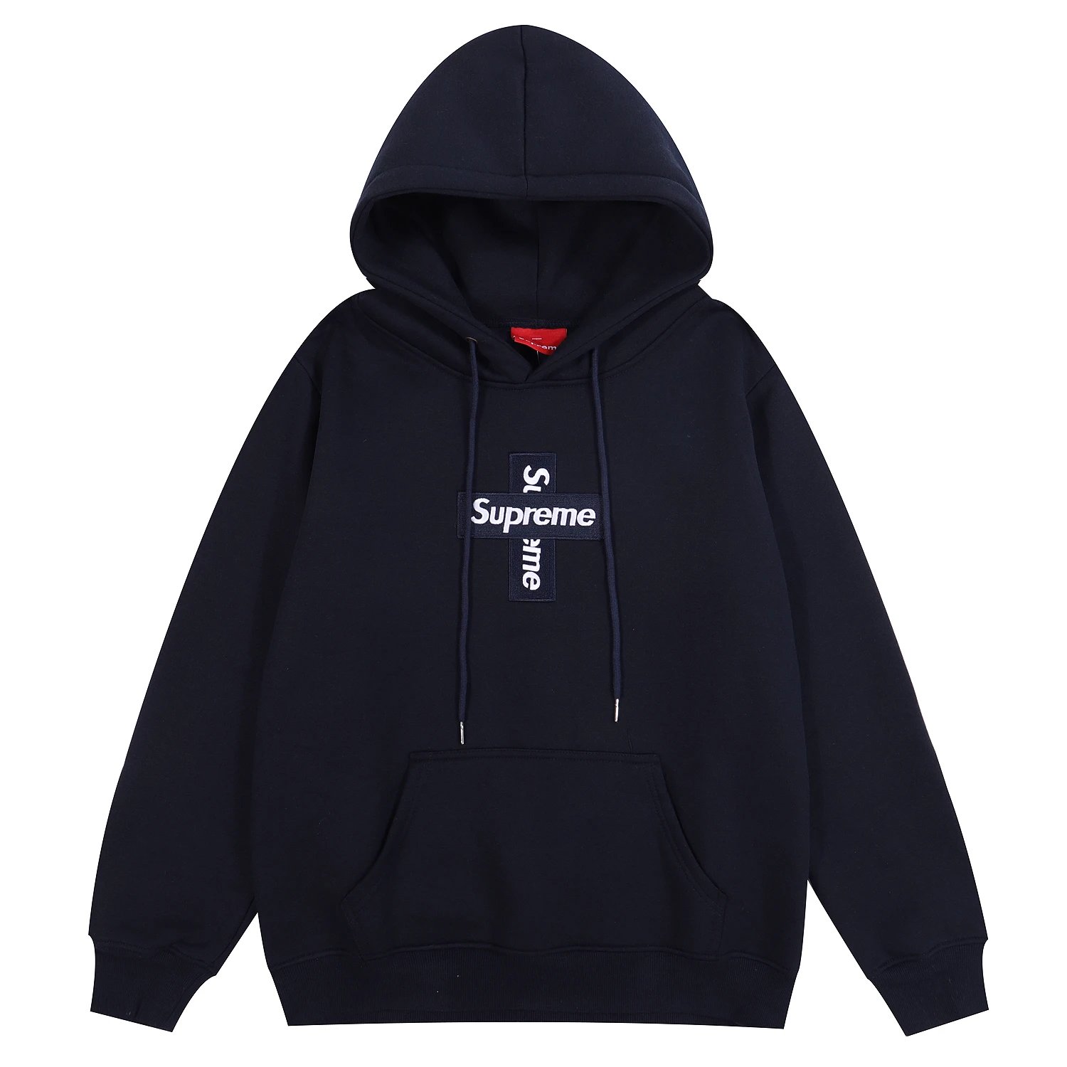 Cross-patterned fleece-lined trendy hooded sweatshirt for men and women, loose fit.