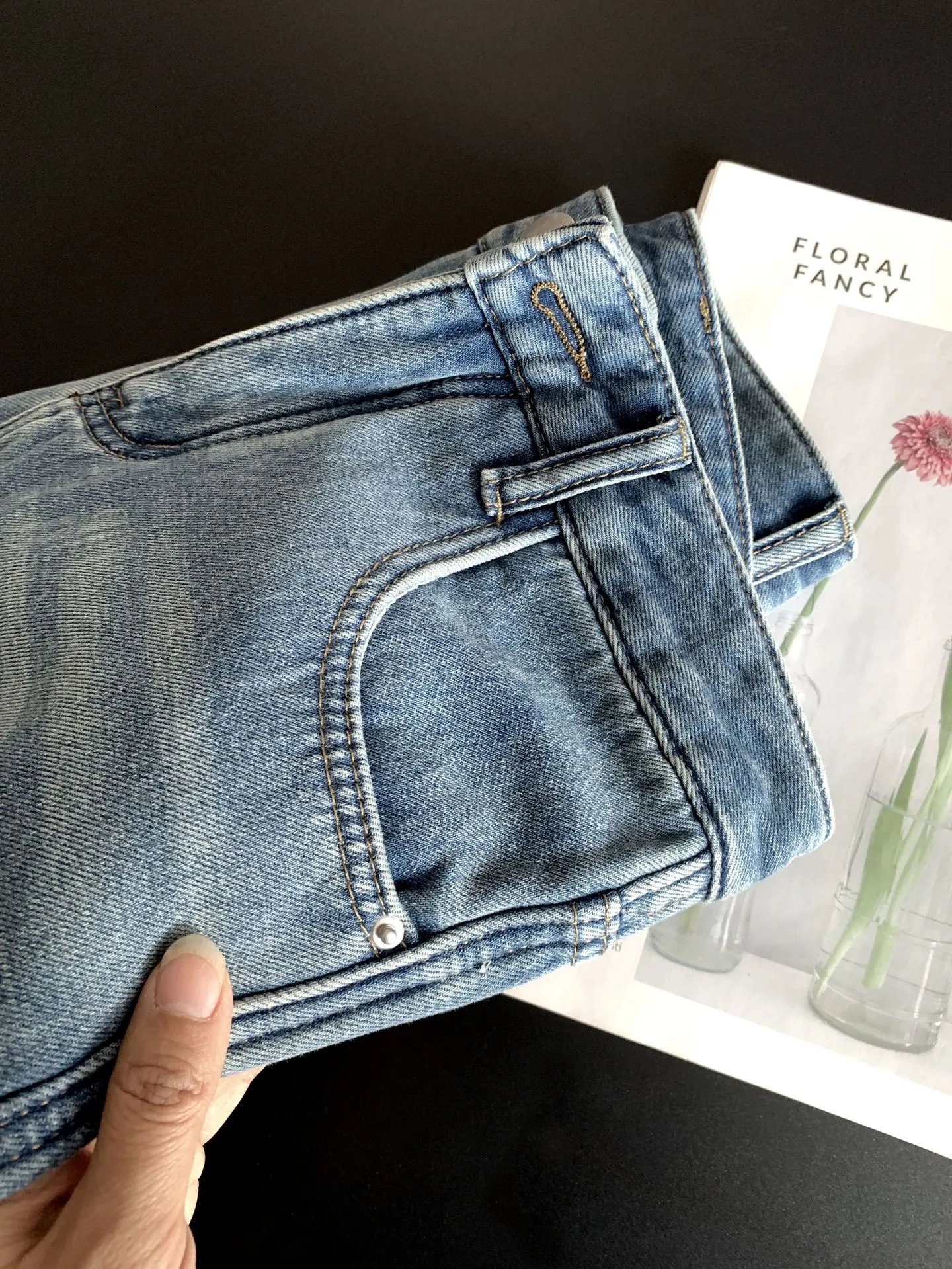 Denim Straight Leg Light Blue Fleece Lined Jeans