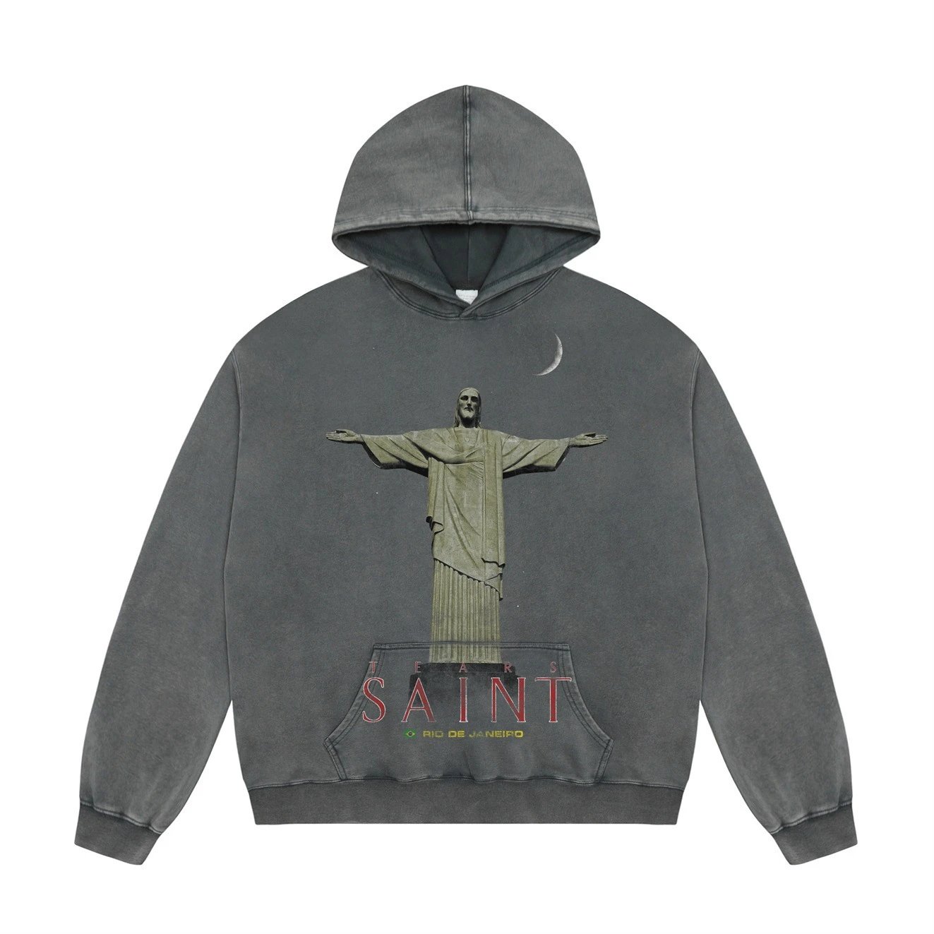 Saint Tears Vintage Wash Black Graphic Hoodie