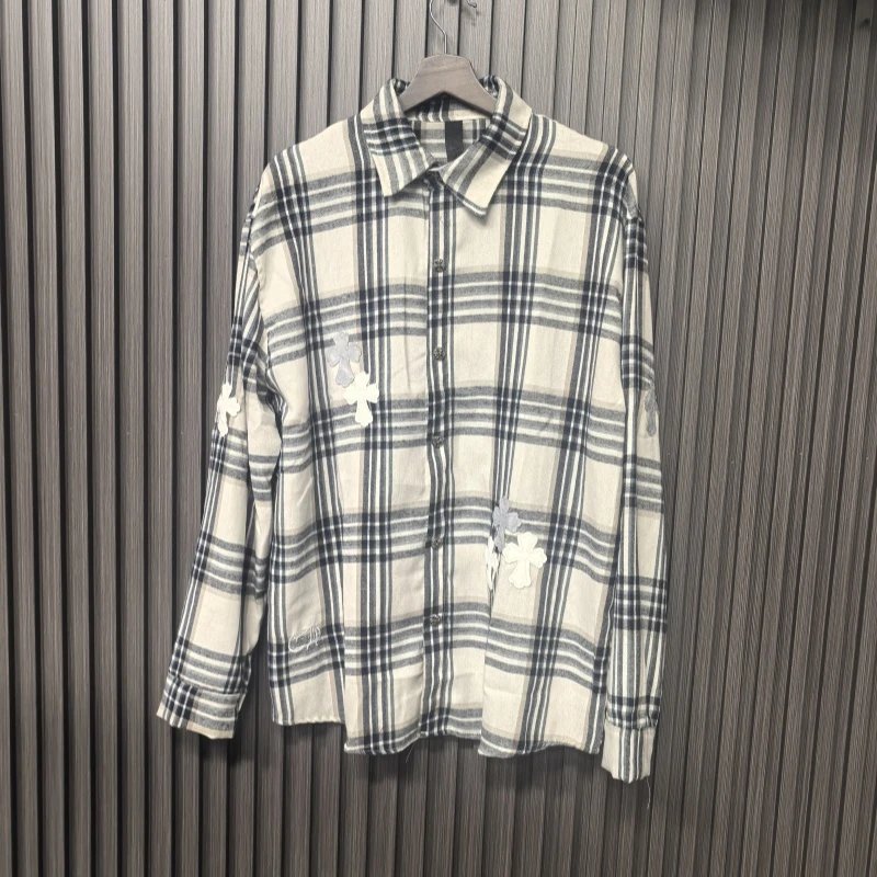 Chrome Hearts cross-patched leather distressed washed high street American loose unisex shirt