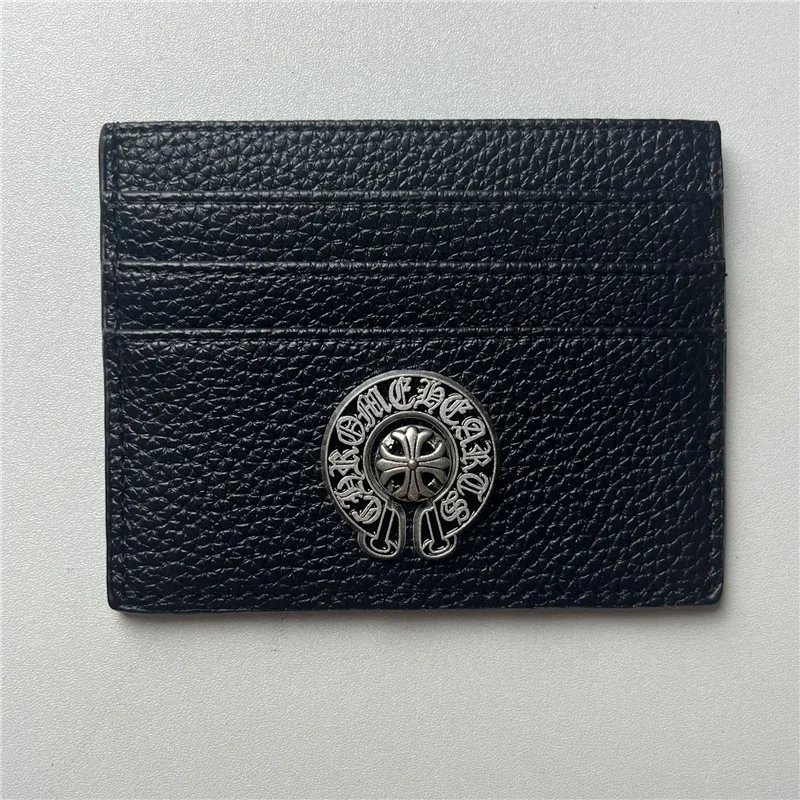 White Croc-Embossed Leather Card Holder with Silver Cross Ornament