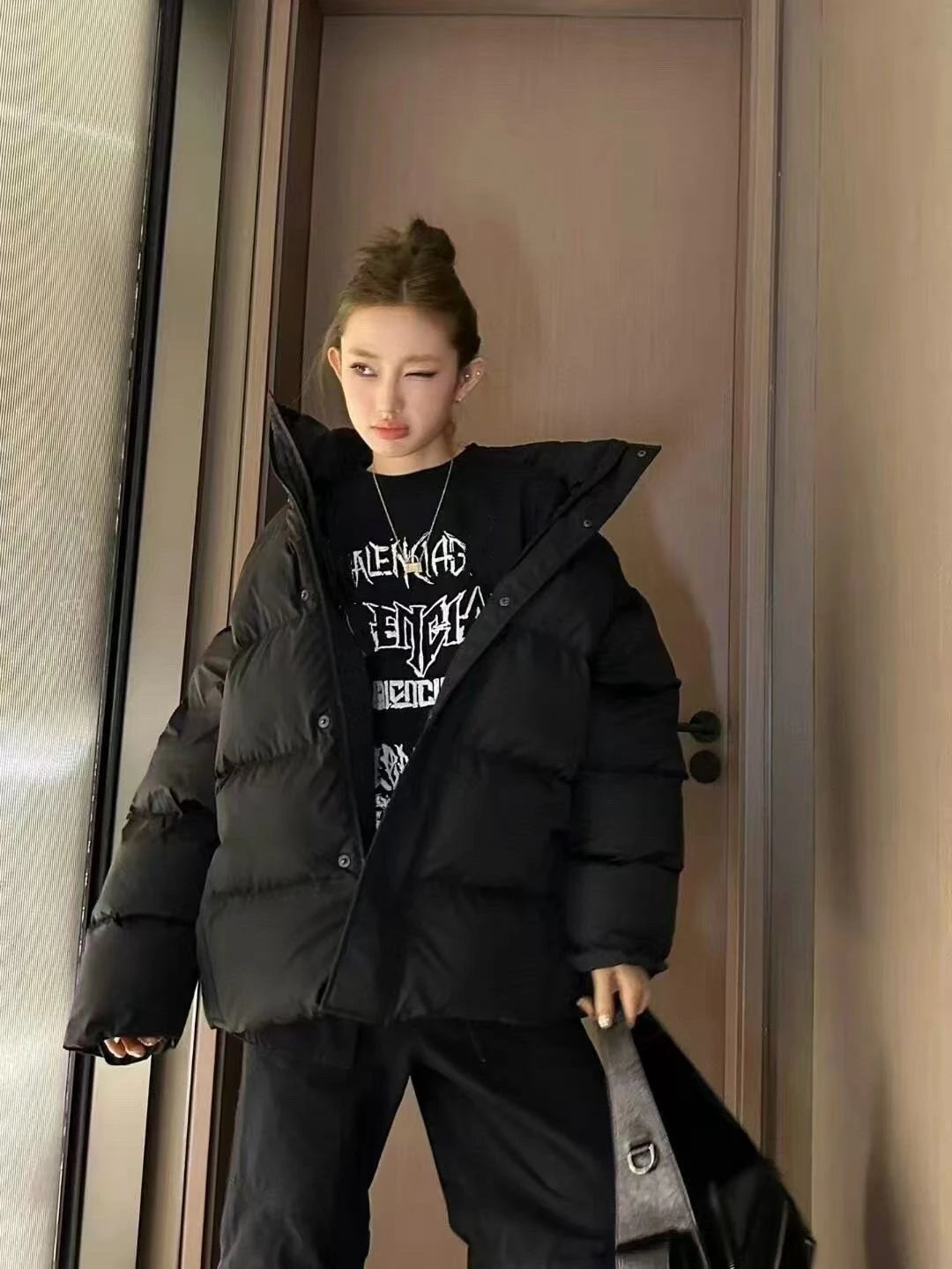 Balenciaga Puffer Jacket Black Gothic Logo
