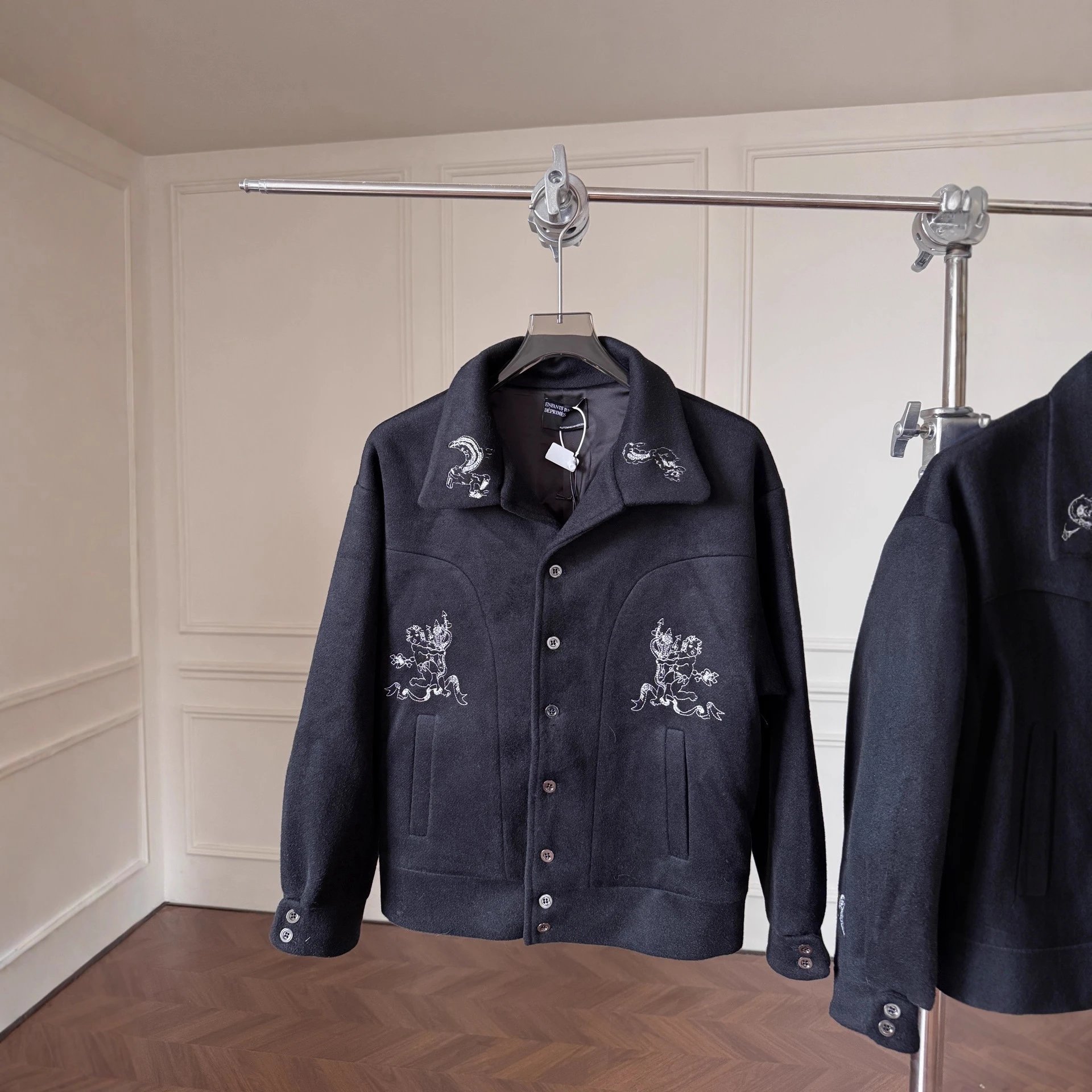 Notice Embroidered Black Graphic Bomber Jacket
