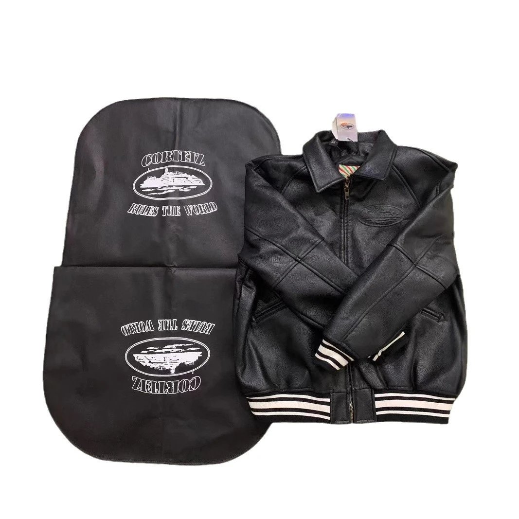 Corteiz Black Leather Bomber Jacket