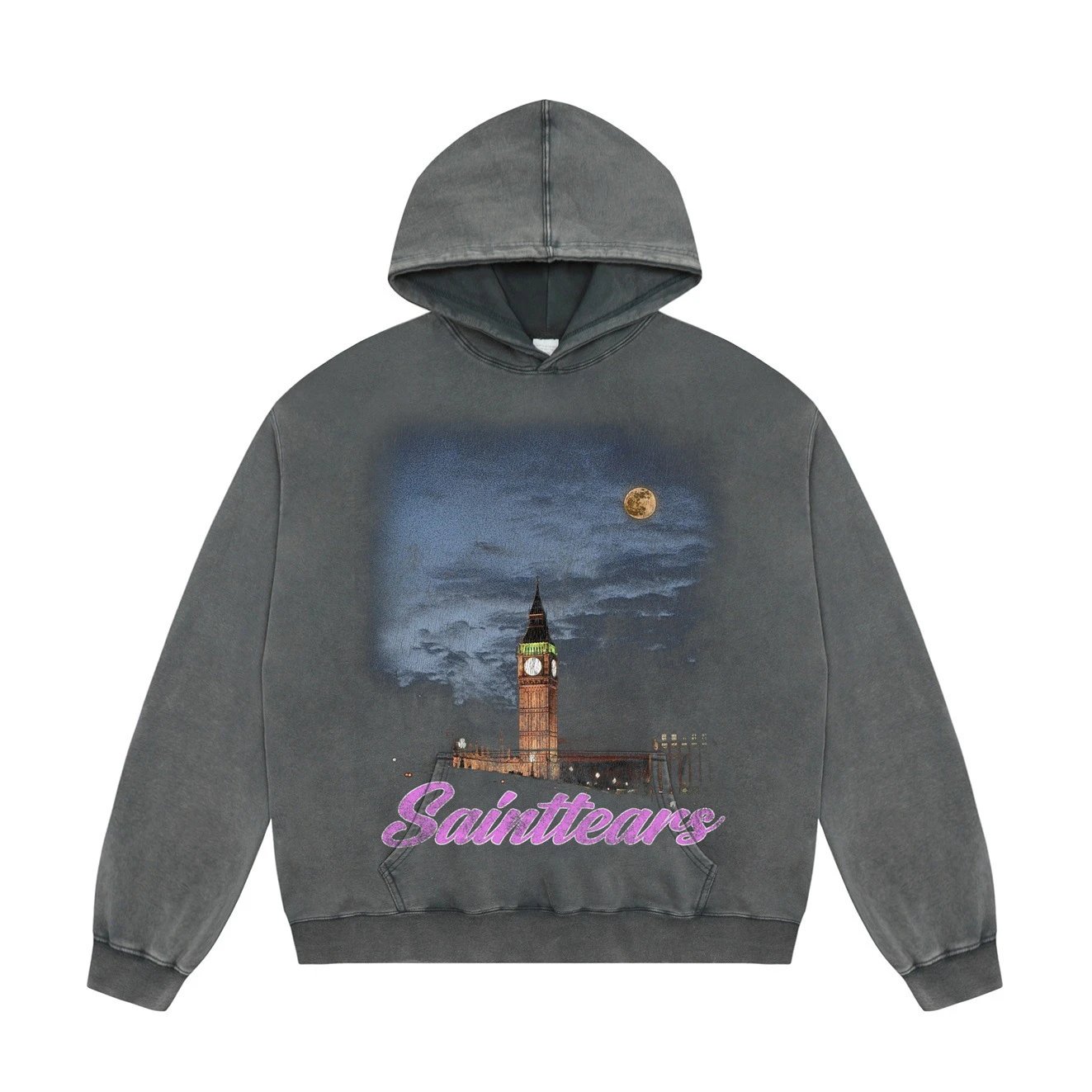 Saint Tears Vintage Wash Black Graphic Hoodie