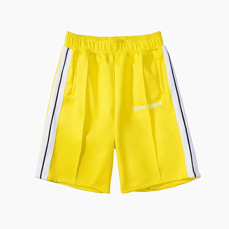 Beige Track Shorts with White Side Stripes Sporty