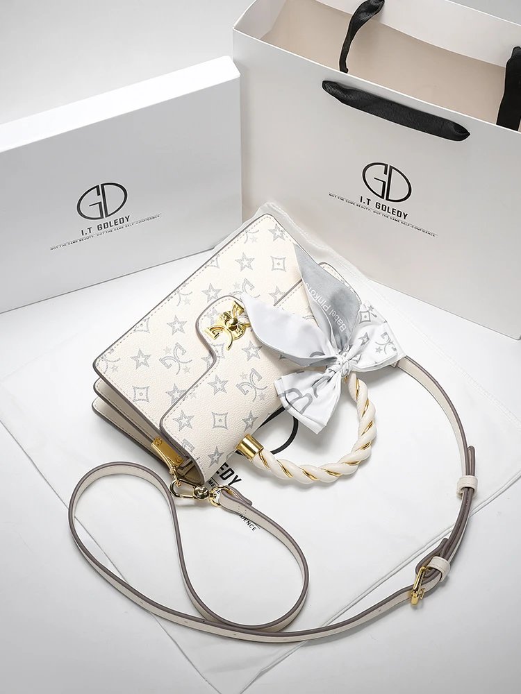 Monogram Print Off-White Braided Handle Crossbody Bag