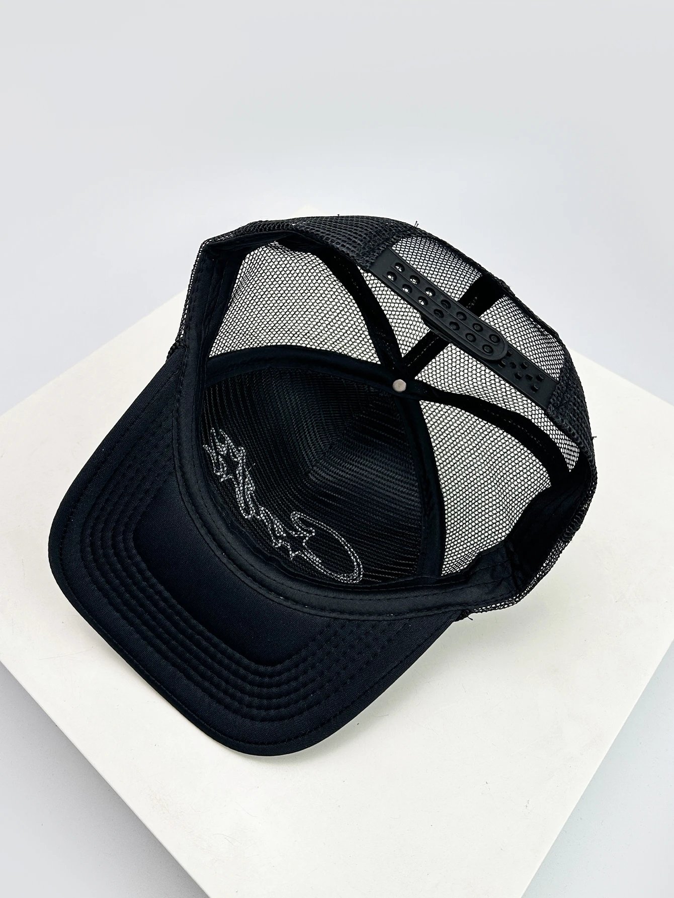 Trucker Cap Brown Blue Gray Embroidered Script Mesh Back