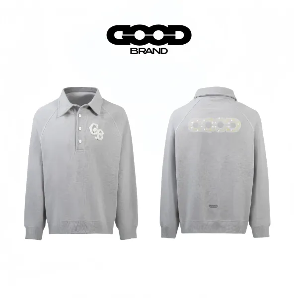 GOOD BRAND Logo-Embroidered Raglan Polo in Light Gray - 1