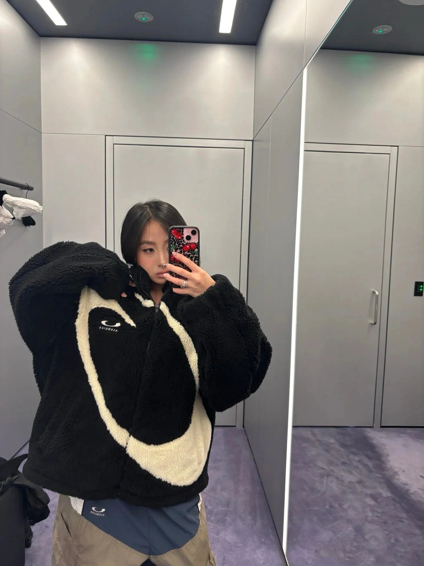 Balenciaga Oversized Black And Cream Sherpa Fleece Zip-Up Jacket