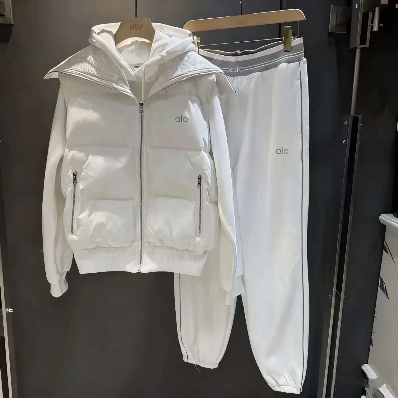 Miu Matching Sets Three-piece puffer vest, hoodie and trousers set — Three-piece set-11