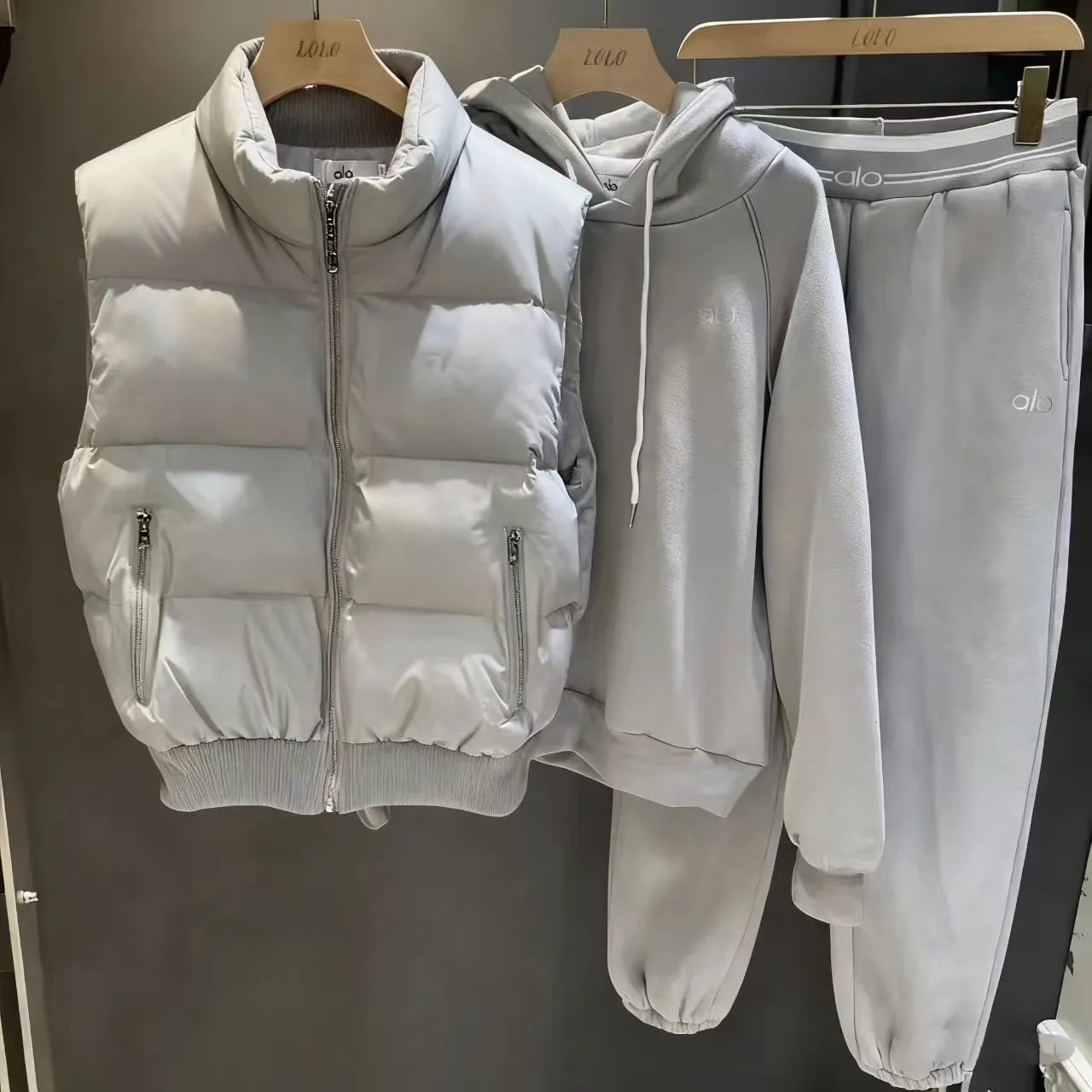 Miu Matching Sets Three-piece puffer vest, hoodie and trousers set — Three-piece set-13