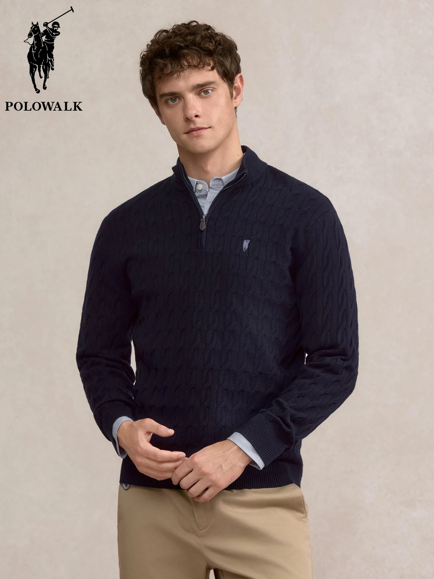 PoloWalk Cable Knit Gray Half-Zip Sweater
