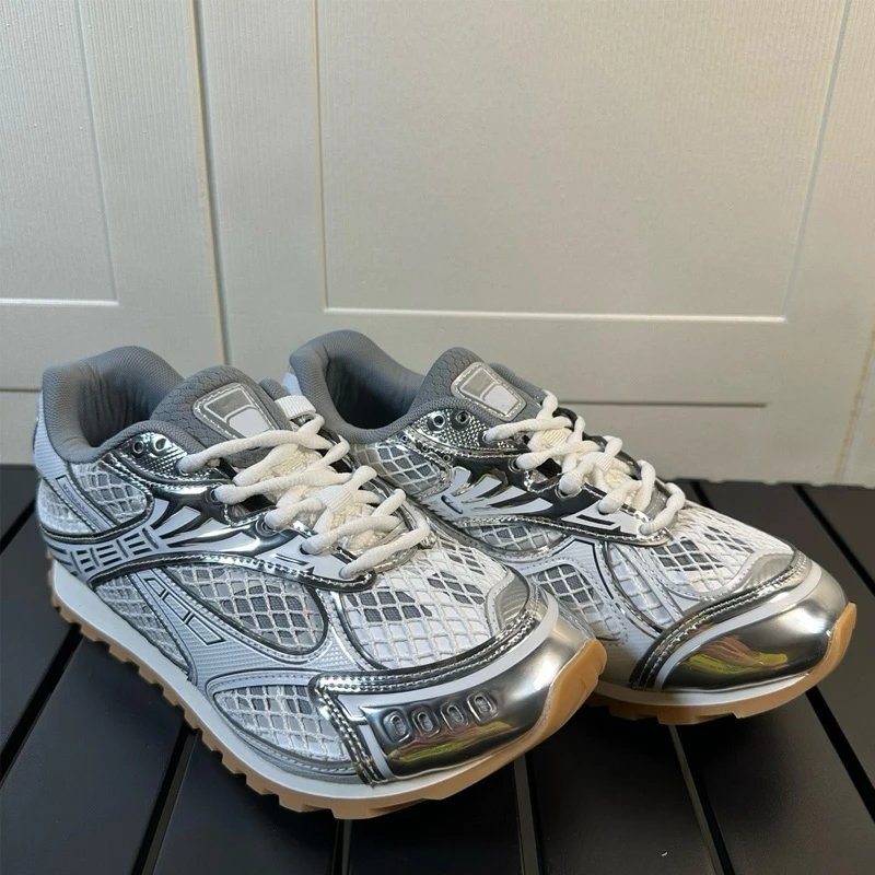 Mesh Upper Chunky Sole Sneakers Navy White Olive Brown Casual