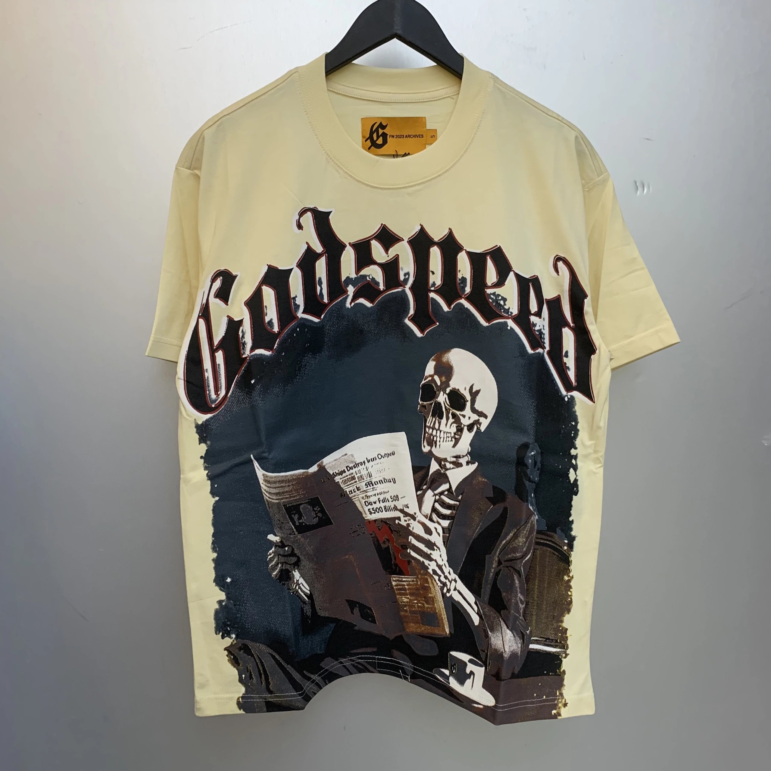 Godspeed Graphic Print Black Beige Grey Skull Shark T-Shirt
