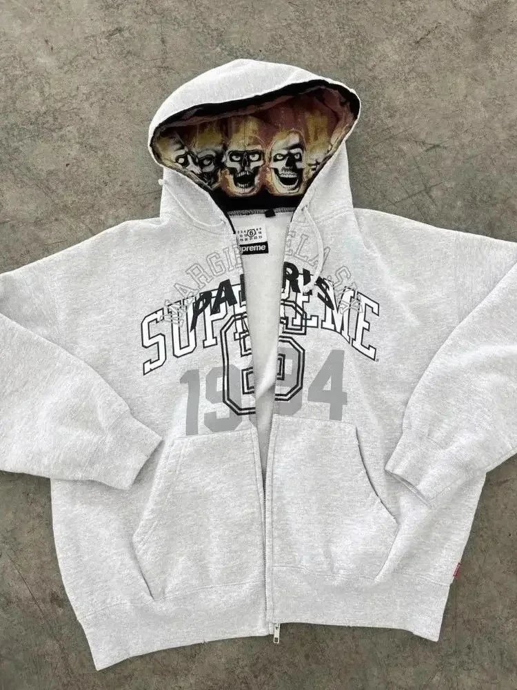 Supreme 1994 Grey Skull Lined Hooded Sweatshirt