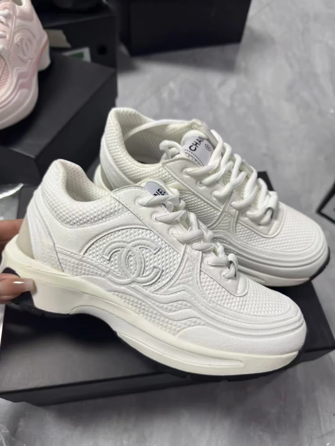 Chanel Chunky Sneakers Black Metallic Silver Sporty