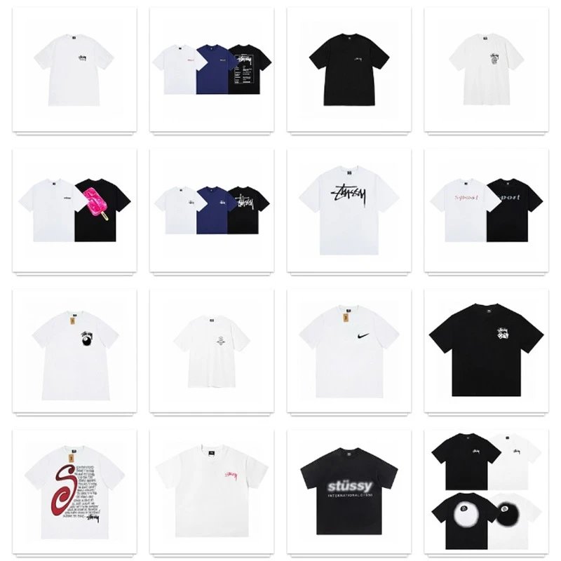 Stussy Graphic Print Black White Beige Casual T-Shirt