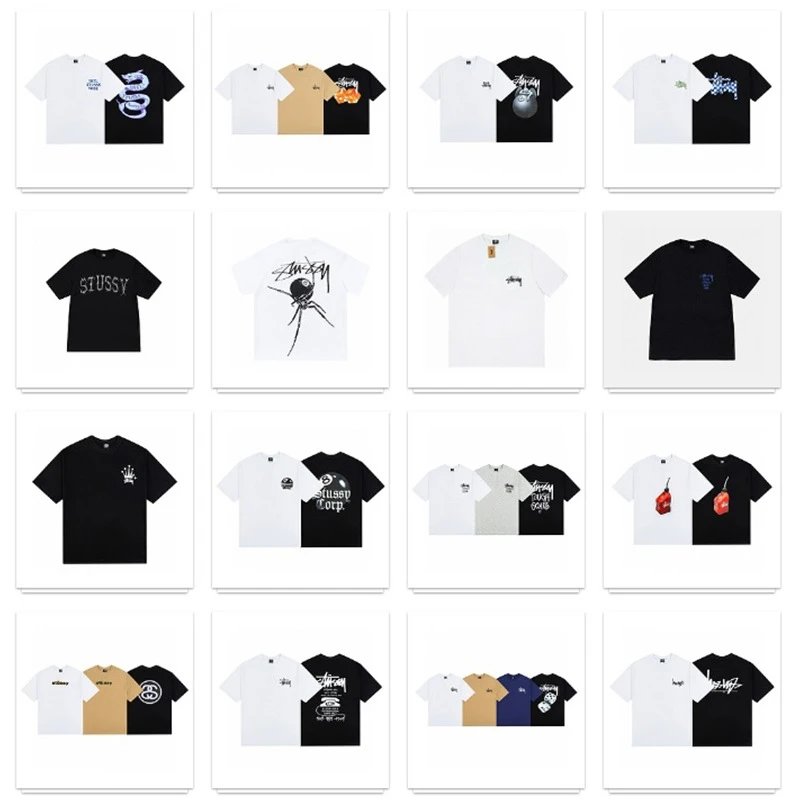 Stussy Graphic Print Black White Beige Casual T-Shirt
