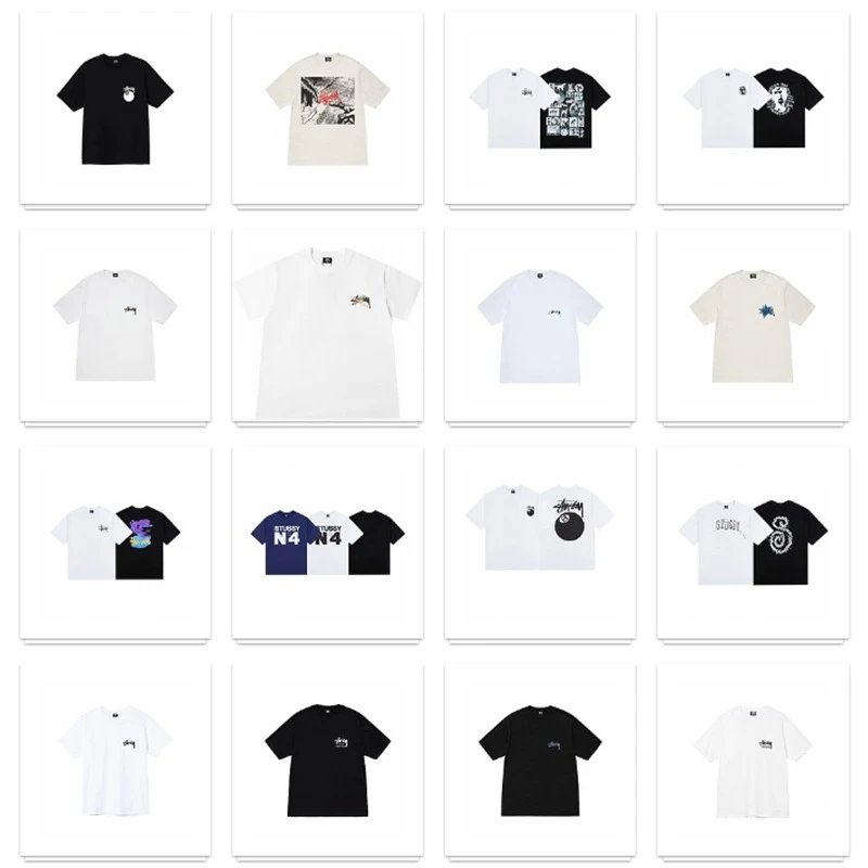 Stussy Graphic Print Black White Beige Casual T-Shirt