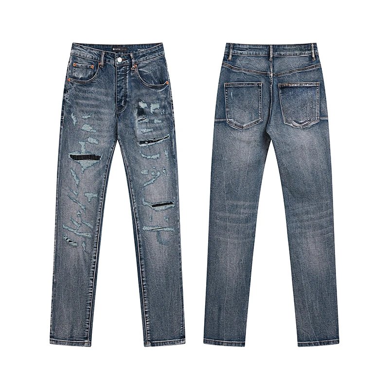 Purple Jeans Ink-Splashed American Street Style Ripped Elastic Slim-Fit Flared Skinny Trousers photo 5