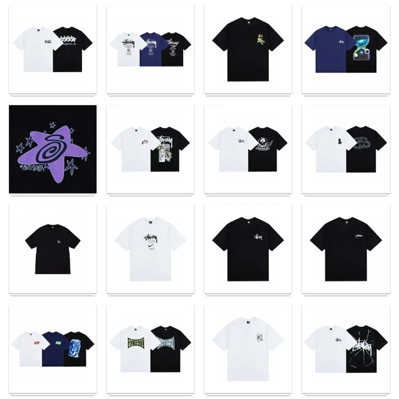 Stussy Graphic Print Black White Beige Casual T-Shirt