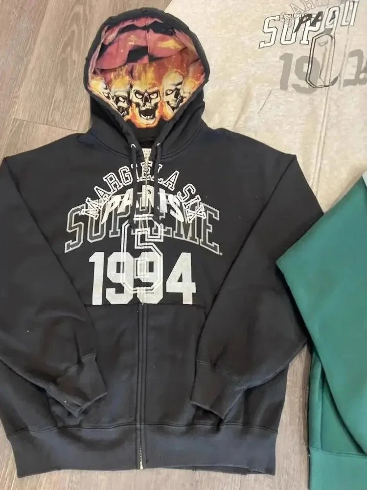 Supreme 1994 Grey Skull Lined Hooded Sweatshirt
