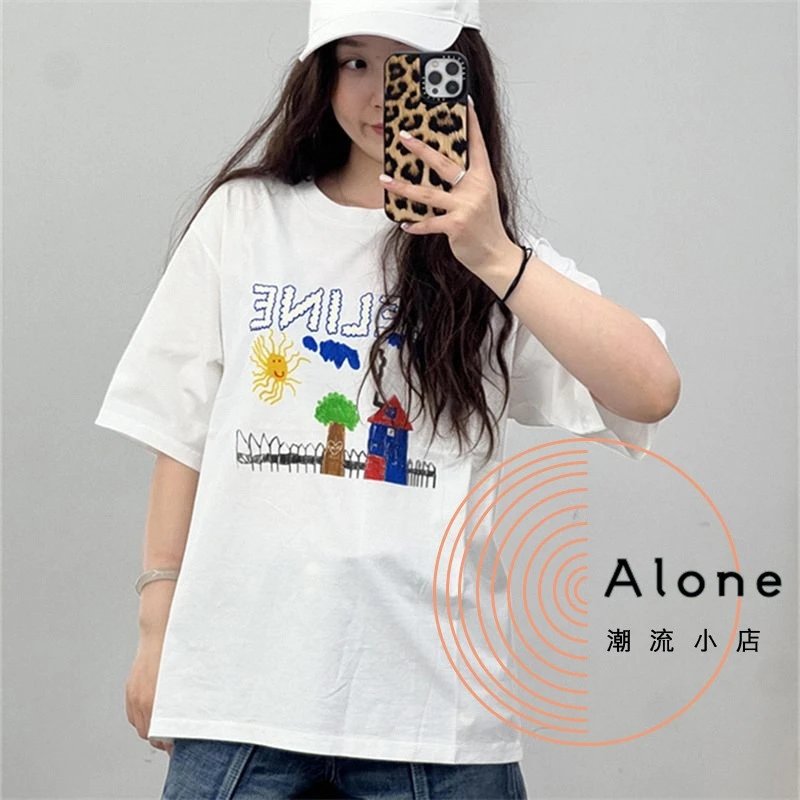 Celine White Graphic Print Oversized T-Shirt