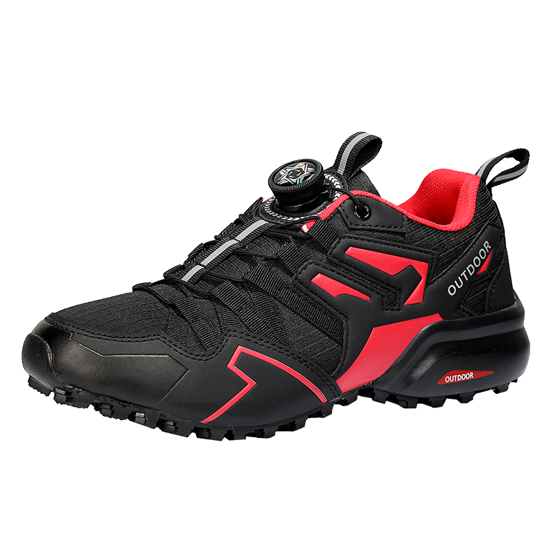 Outdoor Hiking Shoes Black Red Sporty Trail Sneakers