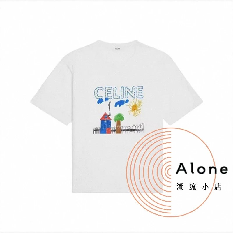 Celine White Graphic Print Oversized T-Shirt