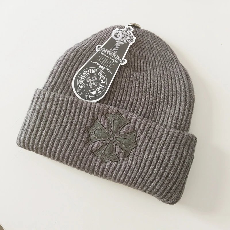 Chrome Hearts Black Ribbed Knit Beanie with Cross Embroidery