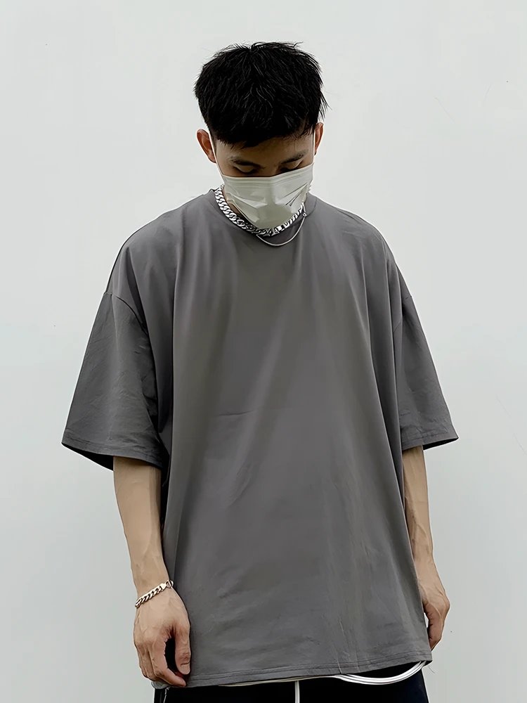 Oversized Gray Cotton Loose Fit Streetwear T-Shirt