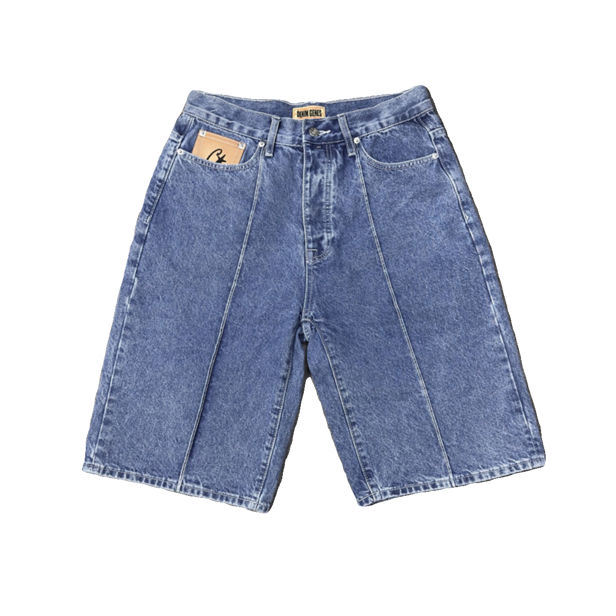 Denim Shorts Blue Embroidered Star Moon Baggy