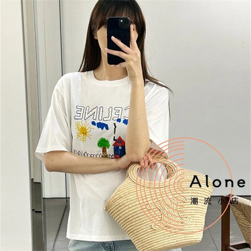 Celine White Graphic Print Oversized T-Shirt