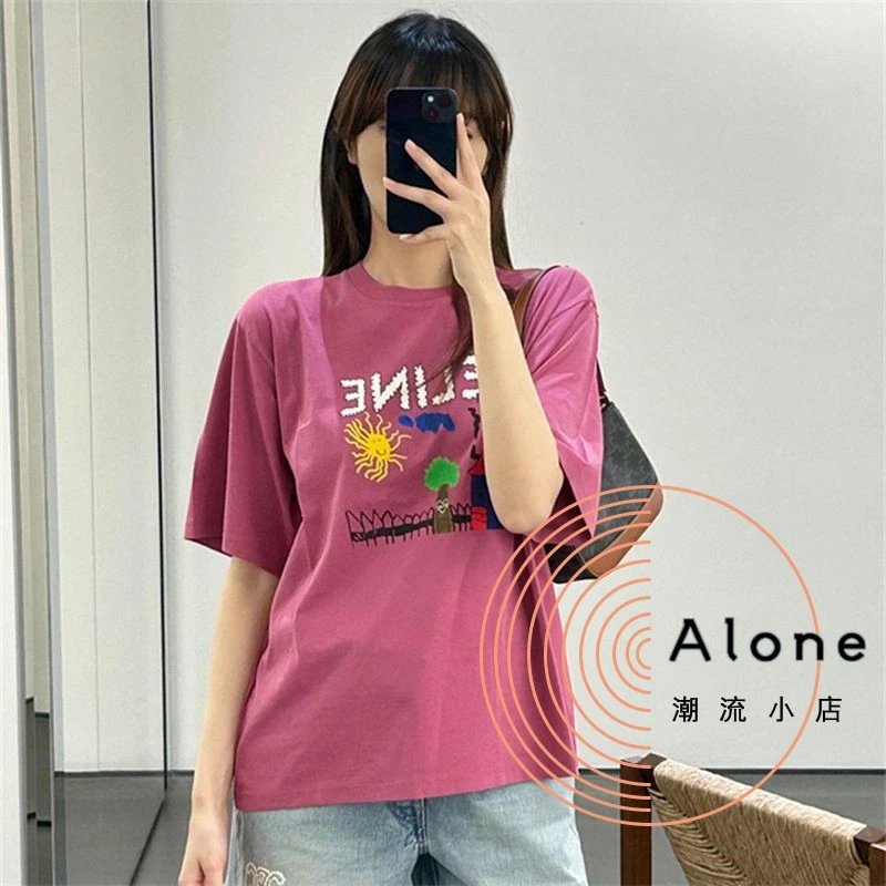 Celine White Graphic Print Oversized T-Shirt