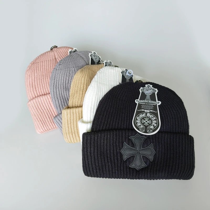 Chrome Hearts Black Ribbed Knit Beanie with Cross Embroidery