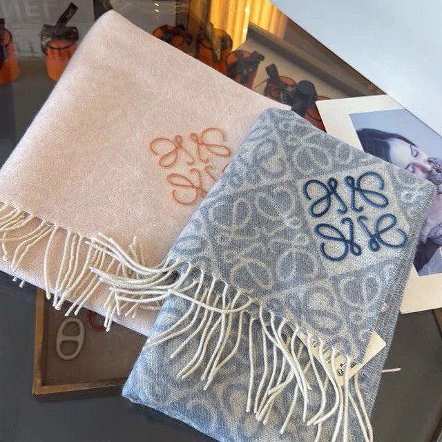 Loewe Anagram Beige Black Pink Grey Blue Woven Scarf