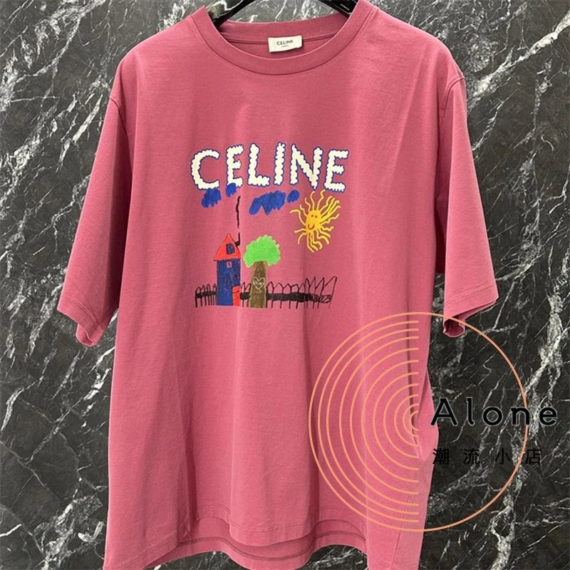 Celine White Graphic Print Oversized T-Shirt